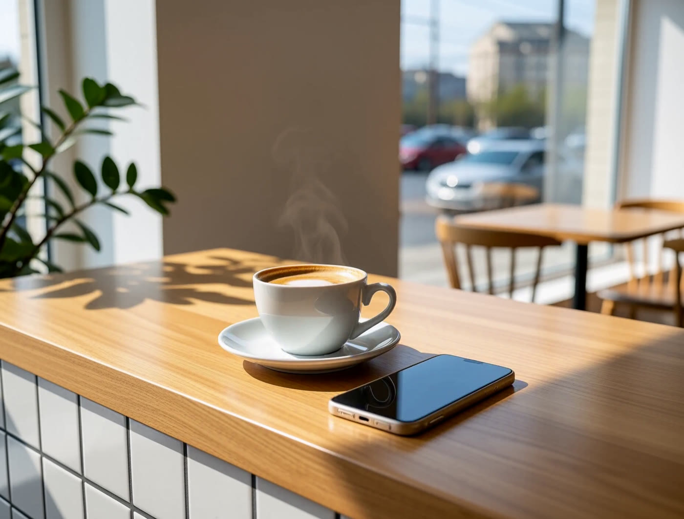 A phone on a desk in a quiet back office after closing, under a desk lamp